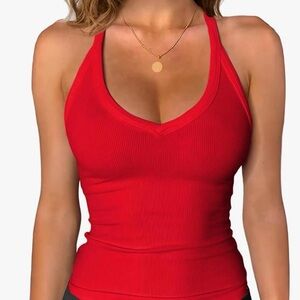Slim Fitted Soft Red Ribbed Women's Tank Top/Cami